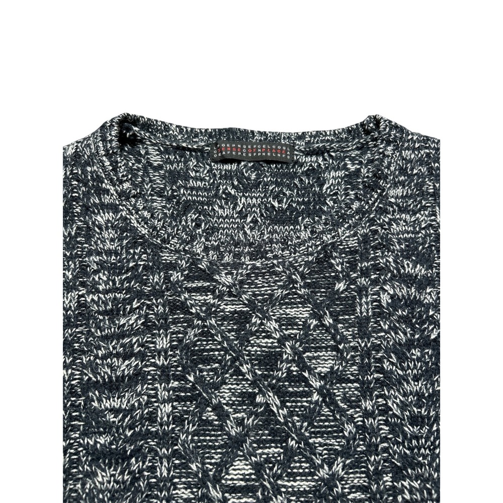 Sense of Place Urban Research Navy Blue White Diamond Cable Knit Sweater Mens L